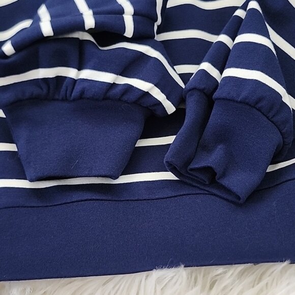 J. Crew Factory Navy and Antique White Striped Eyelet Ruffle Trim Sweatshirt NWT - Picture 9 of 12